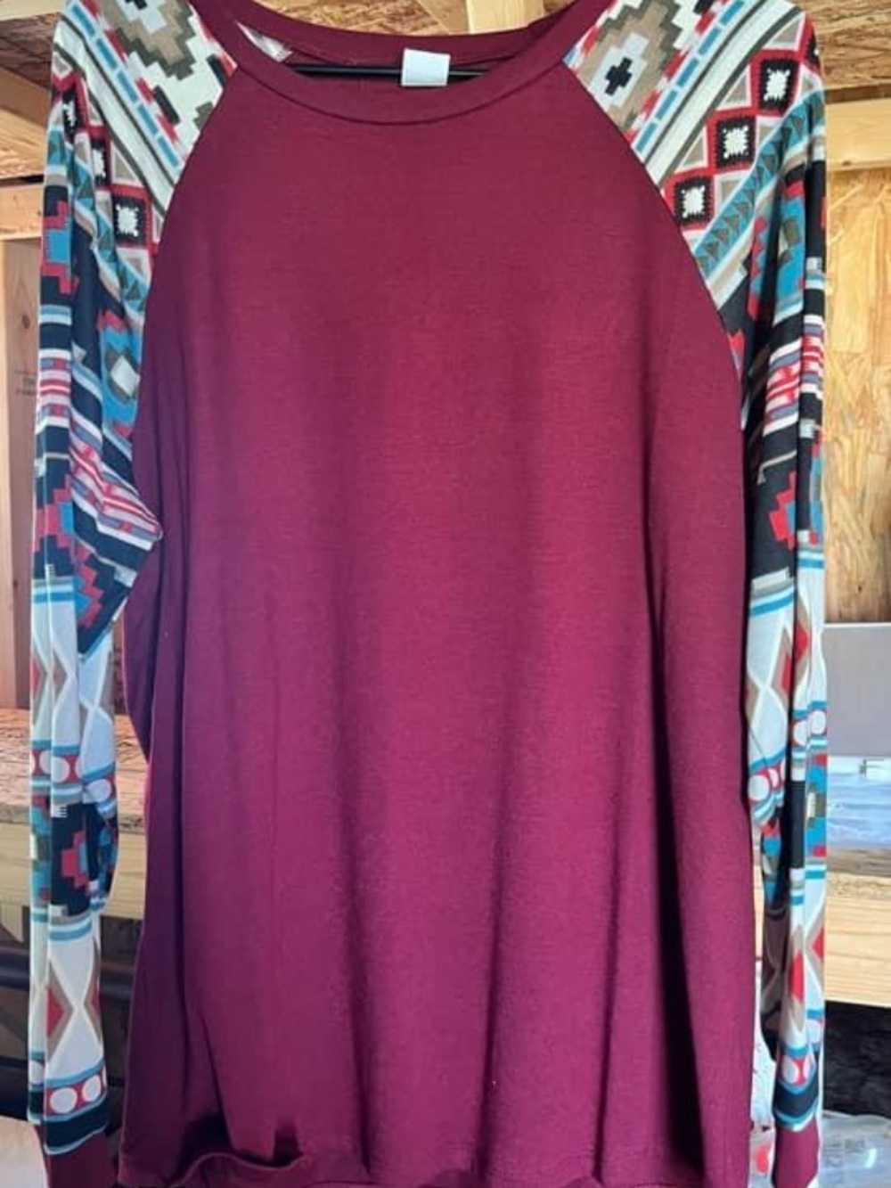 Women’s Maroon Raglan Sleeve Dress with Aztec Print
